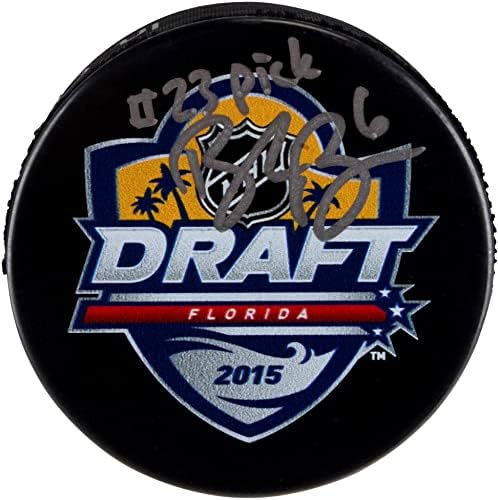 Brock Boeser Vancouver Canucks autografou 2015 NHL Draft Logo Hockey Puck com inscrição 23 Pick - Pucks