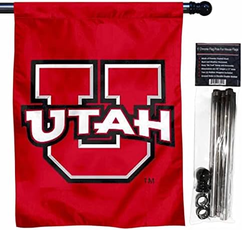 Utah Utes Red Banner Flag com o conjunto de poste de bandeira