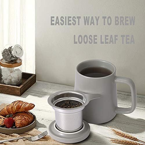 DHPO Série artesanal Cemanda de chá em cerâmica com infuser e tampa, 18 onças de chá de chá solto de folhas