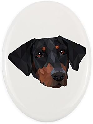 Doberman, placa de cerâmica de lápide com uma imagem de um cachorro, geométrico