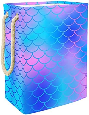 Mermaid Fish escala de lavanderia rosa azul cesto embutido embutido com suportes destacáveis ​​cesta de lavanderia com alças