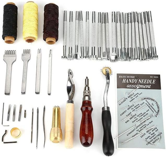 48pcs/conjunto de ferramentas de artesanato de couro Kit de costura de costura à mão Acessórios de couro