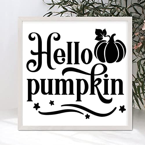 Rústico 12x12in Wood emoldurado com tema de outono Hello Hello Pumpkin Life Citação positiva Placa de madeira branca