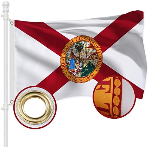 Flagwin Florida State Bandeira 3x5 ao ar livre Feito nos EUA - Estado bordado de poliéster para formas de bordado bordado de serviço de poliéster fortalecido com 2 ilhós de latão e 4 linhas costuradas, bandeira de bandeira FL Vivid e à prova de obra interior/externa