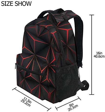 ALAZA 3D Geométrico Black Polygon Red Futurista grande mochila Laptop Ipad Tablet Saco de viagens com vários bolsos
