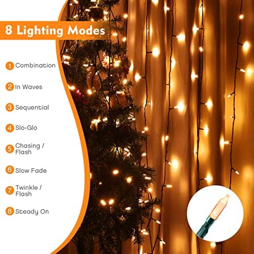 Jyniiw 200 contagem arame verde luzes de Natal externo interior, 76 pés brancos luzes de corda externa