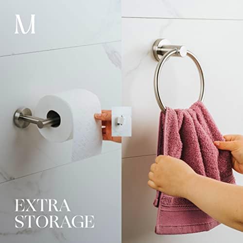 Marmolux ACC 2 PCs escovados Conjunto de hardware do banheiro de níquel - suporte de toalha de mão para parede do banheiro + suporte de parede do suporte de papel higiênico | Rack de suporte para suporte de toalha Conjunto de banheiro em aço inoxidável
