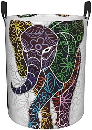 Cesta de lavanderia, elefante grande digital com linhas florais e formas tribais tema da vida selvagem,