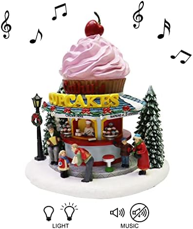 Momentos no Time Christmas Village Building, Cupcake Shop com luzes LED e música de natal - Bateria