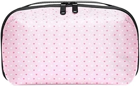 Bolsa de maquiagem de padrões de coração rosa para bolsa de organizador de viagens portátil para