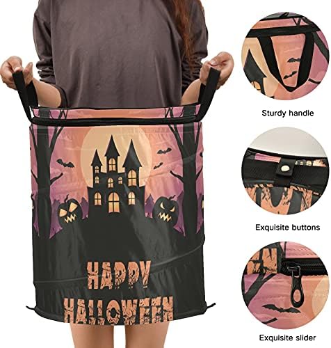 Scary Pumpkin Halloween Pop Up Laundry Horty com tampa de cesta de armazenamento dobrável Bolsa de roupa dobrável para o dormitório