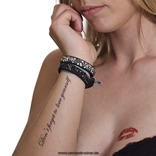 5 x Não se esqueça de amar a si mesmo - Tatuagem temporária de pele - letras de preto