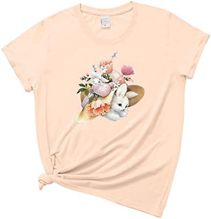 Camisetas de Páscoa para mulheres camisa de manga curta pescoço redondo tops gráficos fofos