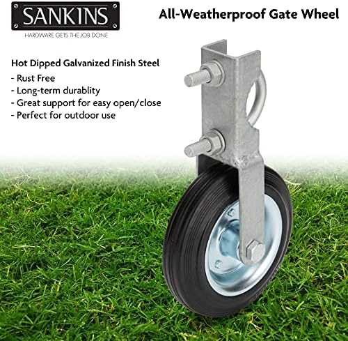 Sankins Gate Helper Wheel para suportar portões de balanço de metal com molduras de portão de 1-5/8 thru 2, roda de suporte de 6 portão impedem a arrastamento da cerca da cerca da corrente, 2 pcs
