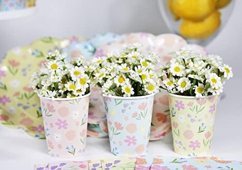 Merrilulu Spring Party Paper Cups, 12 ct | Copos de papel florais | Tableware de festa da Páscoa | Xícaras de papel de flores pastel
