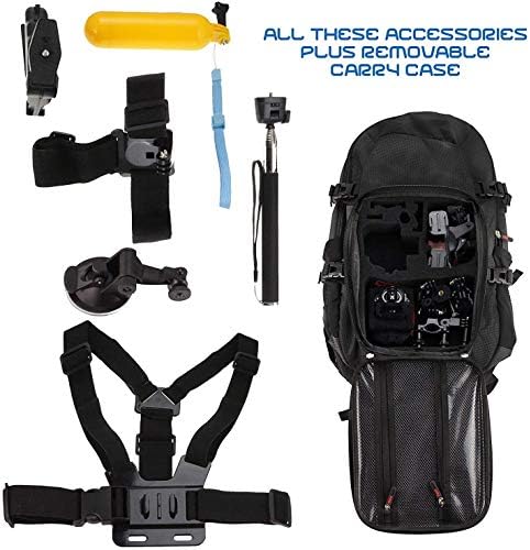 Backpack da câmera de ação da Navitech e kit de combinação de acessórios 50 em 1 com cinta de tórax integrada-compatível com Akaso Brave 7 4K Action Camera