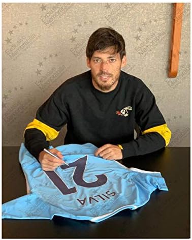 David Silva assinou a edição limitada Manchester City 2017-18 emissão de Jersey de futebol | Mormas de