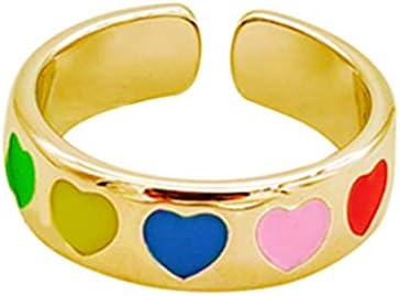 Wybaxz Heart Toe anel de cor retrô amor pingando o anel de óleo Anel aberto anel de anel de presente anéis decorativos