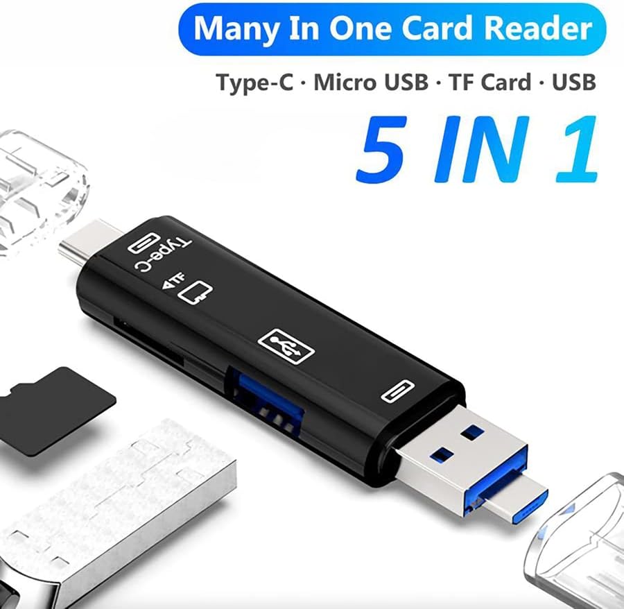Volt+ 5 em 1 Cartão multifuncional Leitor compatível com Bang & Olufsen Beoplay H8i possui USB tipo C/ MicroSB/ TF/ USB 2.0/ SD Reader