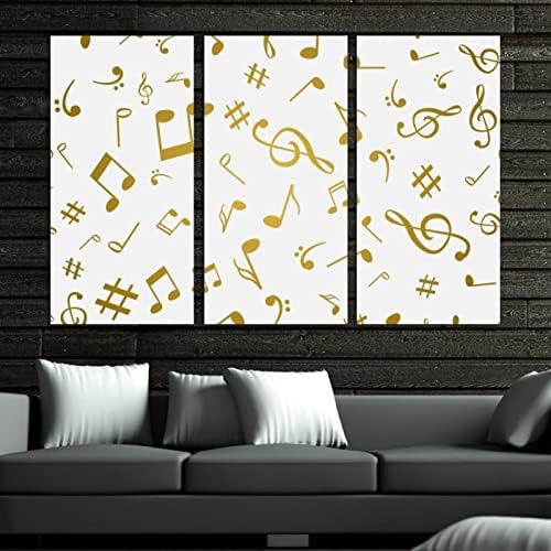 Arte de parede para sala de estar, pintura a óleo na tela grande emoldurado abstrato de ouro notas de padrões de arte para decoração de quarto de casa 24 x48