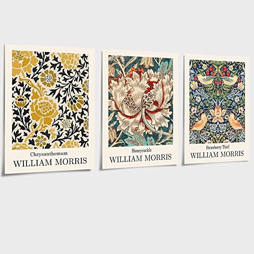 GZCVBA William Morris Botânica Arte da parede 3 peças Posters do mercado de flores vintage para estéticos estéticos