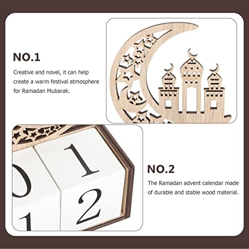 ABOOFAN 2PCS Ramadan Advent Calendar com número de madeira Blocks Eid Decorações de calendário de contagem regressiva para casa Ramadã para crianças