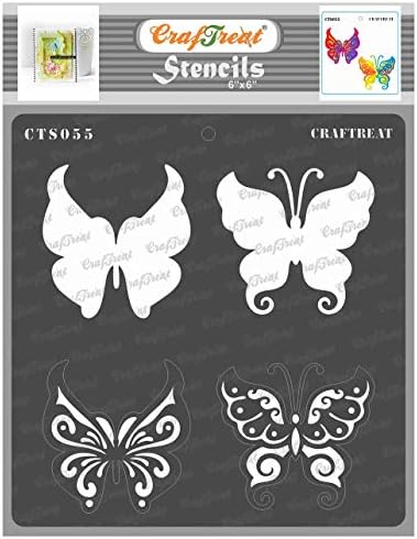 Estênceis de borboleta em camadas Craftreat para pintar em madeira, telas, papel, tecido, piso, parede e ladrilhos - borboletas - 6x6 polegadas - Arte diy reutil