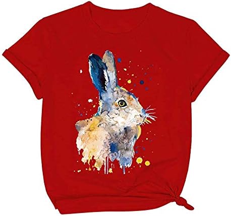 Camisetas de manga curta da Páscoa feminina Bunny Camiseta Bunny O pescoço Faixa solta Plus Tamanho Camisas