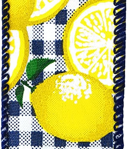 Homeford Gingham Limões impressos com fita com fio, 1-1/2 polegadas, 10 jardas, azul real