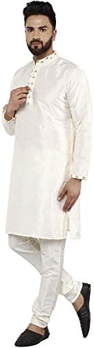Skavij Men's Tunic Art Silk Kurta Pijama Conjunto de Partido Indiano Etnico Vestido de Vestido