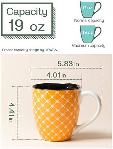 Conjunto de canecas de café dowan de 6, canecas de porcelana grandes 16 oz para chá de café e cacau, cores vibrantes