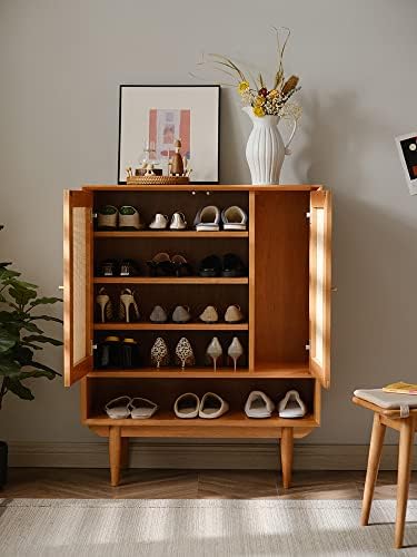 Gabinete de sapato de carvalho de slabstudiohongkong, armário de sapatos de carvalho escuro, gabinete