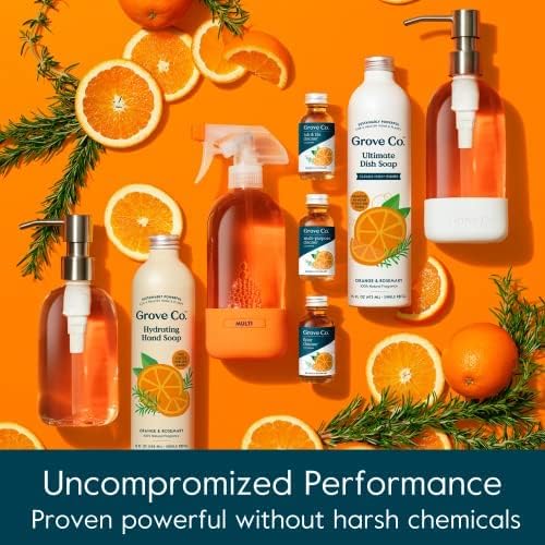 Grove Co. Ultimate Dish Soap Reabils Remove 48 hr para alimentos e graxa, sem plástico ou parabenos, de fragrância de laranja e alecrim natural