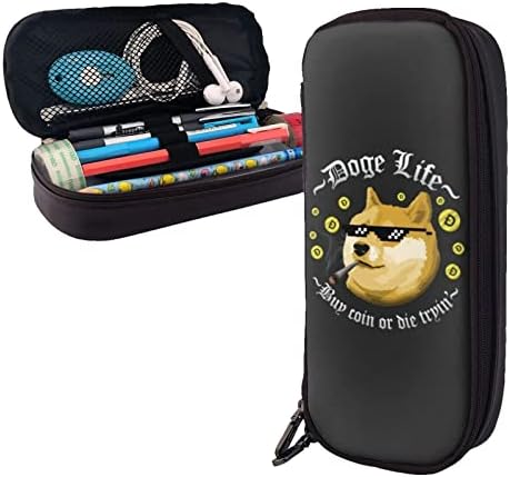 Cachorro com óculos de sol Caixa de lápis Big Capacity Pen Storage Solder Box Leather Stationaria