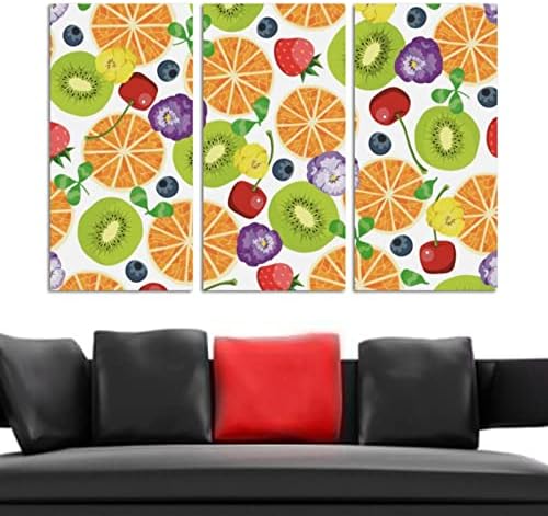 Arte da parede para sala de estar, laranjas kiwi com flores padrão de pintura a óleo decorativa Conjunto de arte moderna decorativa pronta para pendurar 20 x40