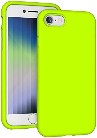 K Tomoto compatível com iPhone SE/8/7 Case, [Proteção contra queda] Tampa anti-Fingerprint à prova líquida de choque com capa de telefone de campanha de microfibra, verde fluorescente