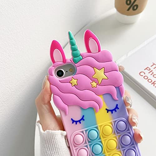 PPQOOL KAWAII POP Bubbles Unicorn Case para iPhone 6/6s/7/8/se 2020 com cílios azuis Unicorn Fidget Toy Toy