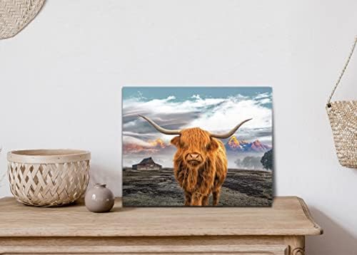 Arte de parede de lona de vaca Highland Fotos de estampa de animais preto e branco Foto de gado das terras altas pintura de fazenda emoldurada para decoração em casa