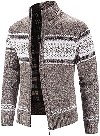 Casaco de jaqueta de malha para homens blocos casuais estampo colarinho quente Cardigan suéteres de