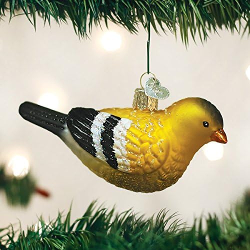 Ornamentos de Natal do Velho Mundo: American Goldfinch Glash Blown Bird Ornament for Christmas Tree