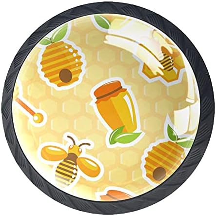 Gaveta redonda de tyuhaw puxadas manusear mel jarra de mel bee honeycomb impressão doce com parafusos para armários