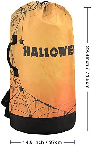 Halloween aquarela Spider Saco de lavanderia de lavanderia pesada mochila de lavanderia com alças