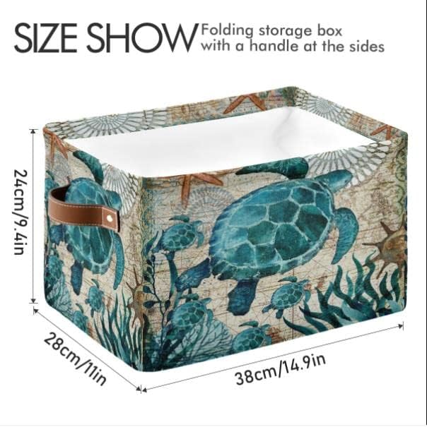HMZXZ QMXO Vintage Vintage Sea Turtle Canvas Fabric Storage Basce