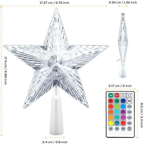 Treça de Natal Topper Star 7 LED Star Tree Top com controle remoto, estrela de 5 pontos RGB Night Light