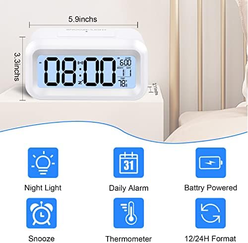 Despertador digital PXY para crianças, crianças despertadoras com temperatura interna e ajuste de sensor de