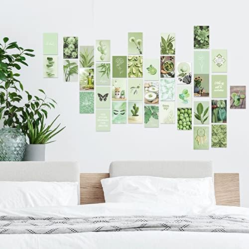 60 peças Sage Green Wall Collage Kit de impressão de impressão verde Plantas estéticas Photos de parede Fotos