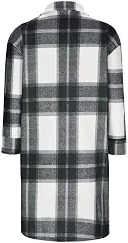 Dnuri Long xadrez de lã xadrez feminino casual casacos de inverno botão para cima de colaras de