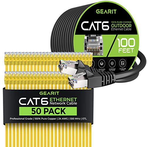 Gearit 50pack 1ft CAT6 Ethernet Cable & 100ft CAT6 CABO