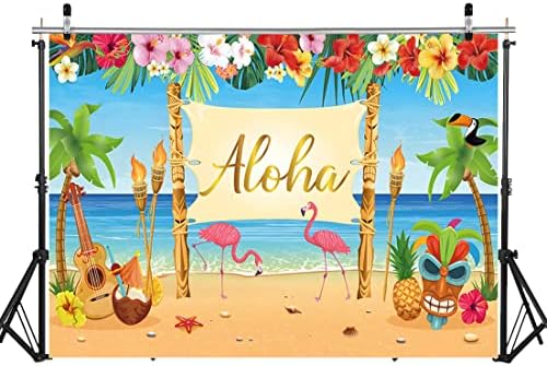 Lycgs 7x5ft Hawaiian Aloha Party Beddrop Summer Summer Luau Beach Flamingo Palm Flower Photo Caso-pano de fundo