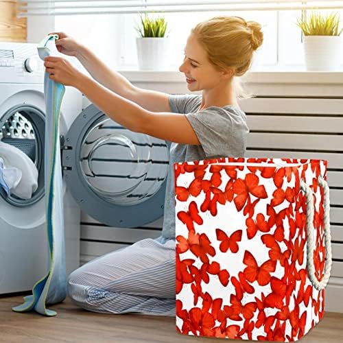 Indicler borboletas vermelhas Padrão grande lavanderia cesto cesto de roupas prejudiciais à prova d'água para